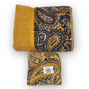 Vintage Fieldcrest Royal Velvet Bath Towel & Washcloth Set Paisley Holiday Gold